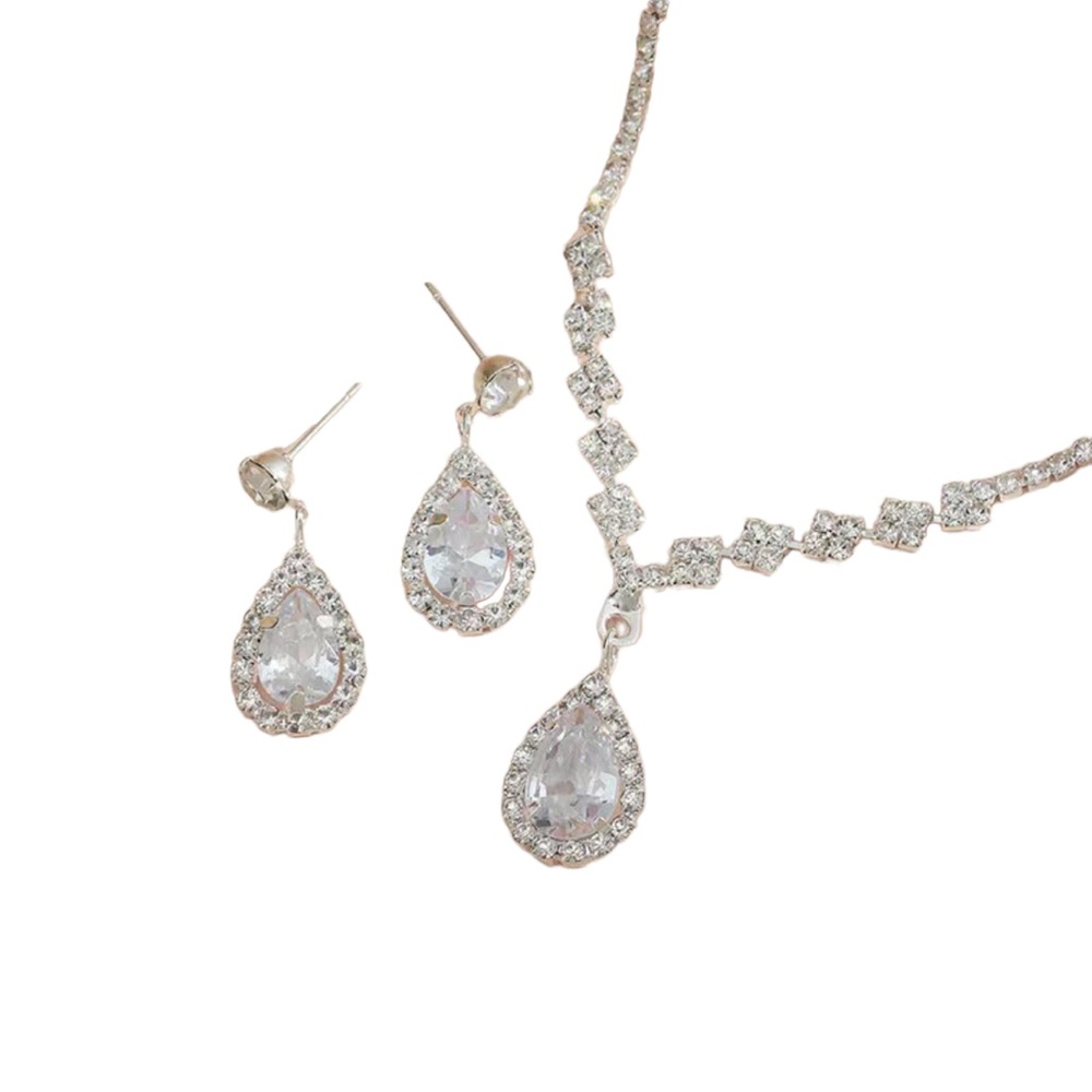 Rhinestone Necklace and Drop Earrings Set